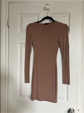 naked wardrobe Long Sleeve Mini Dress in Taupe
